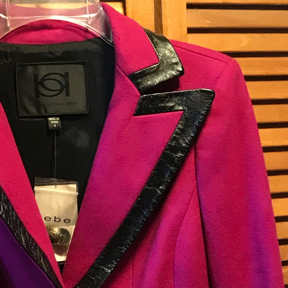 Bebe Raspberry Wool Blazer w/Faux Leather Jacket - Picture 6 of 13